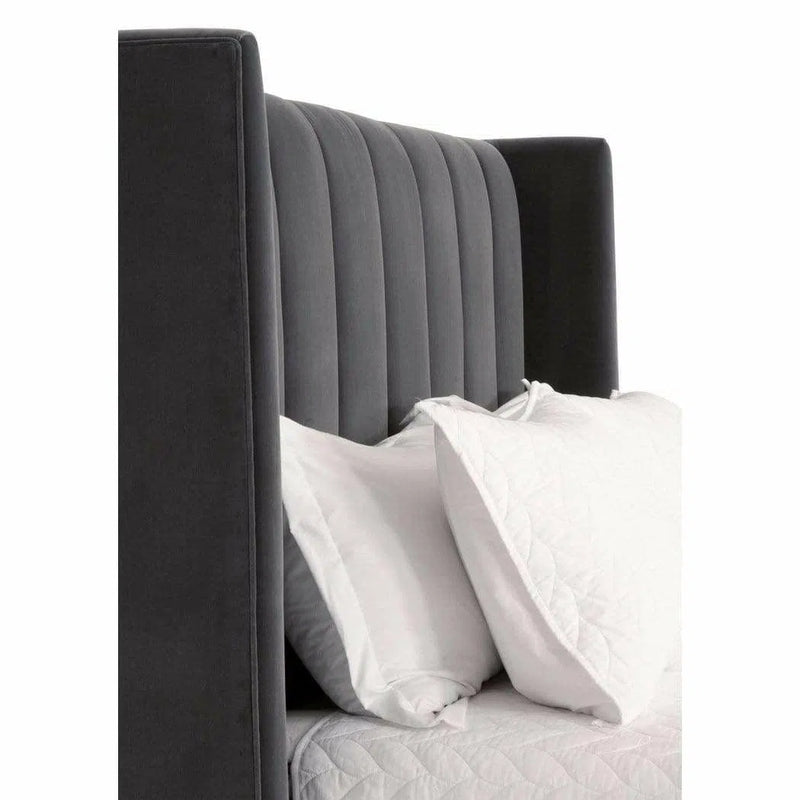Chandler Wingback Dark Gray Velvet Platform California King Bed Frame Beds LOOMLAN By Essentials For Living