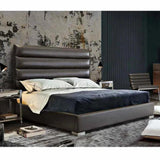 Channel Tufted Dark Grey Leather Bed Frame-Beds-Diamond Sofa-LOOMLAN