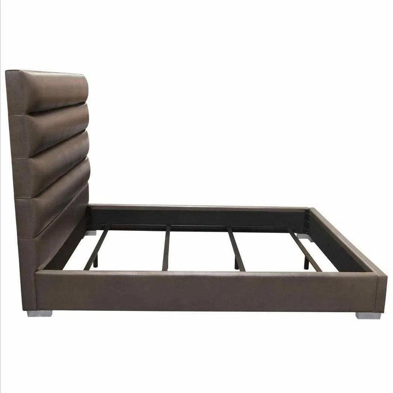 Channel Tufted Dark Grey Leather Bed Frame-Beds-Diamond Sofa-LOOMLAN