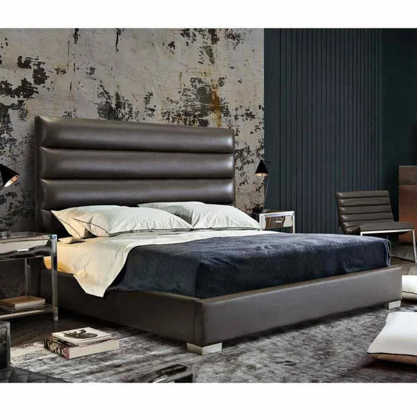 Channel Tufted Queen Bed in Elephant Grey Leatherette Beds LOOMLAN By Diamond Sofa