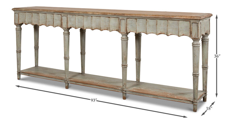 Chantal Console Table With Drawers and Storage Shelf In Natural Rustic-Console Tables-Sarreid-LOOMLAN