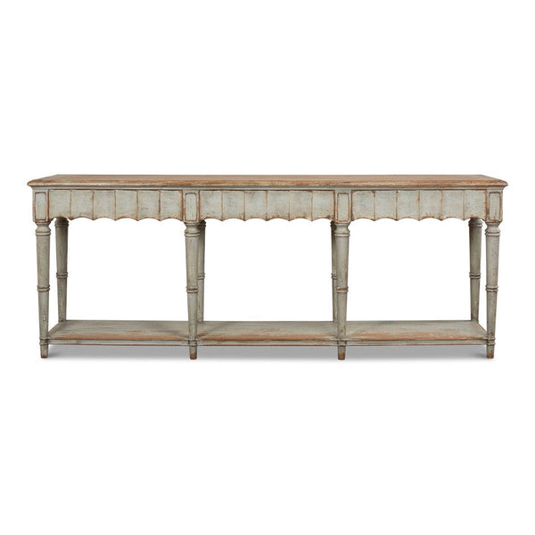 Chantal Console Table With Drawers and Storage Shelf In Natural Rustic-Console Tables-Sarreid-LOOMLAN