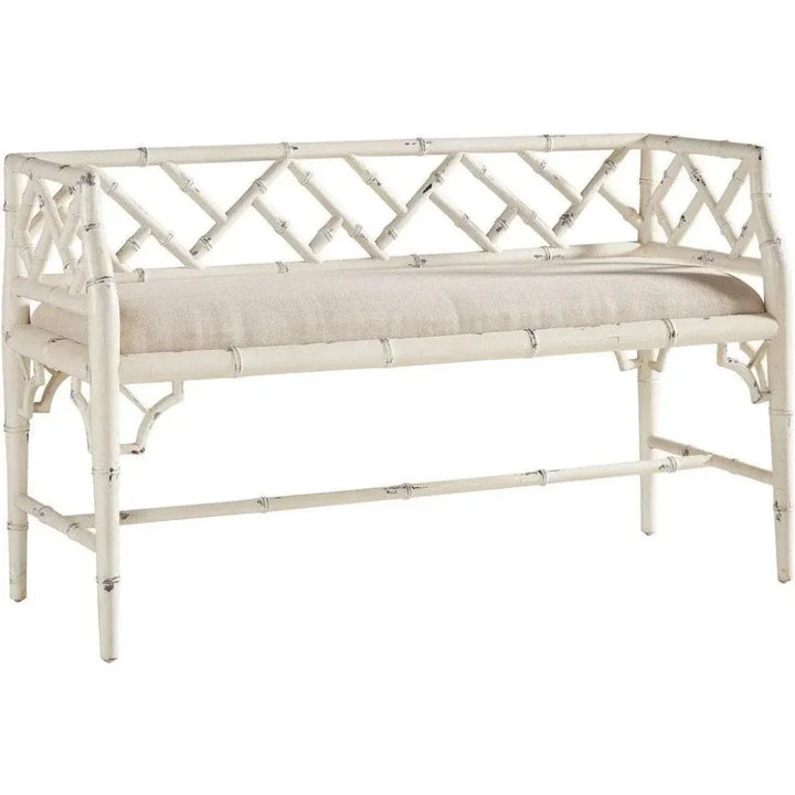 White Bamboo-Style Upholstered Bench 48\