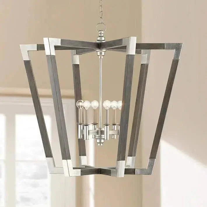 Chateau Gray Silver Leaf Bastian Large Gray Lantern - LOOMLAN - Currey & Co - Pendants