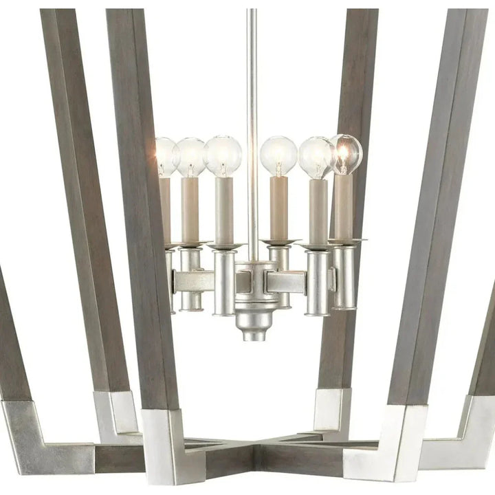 Chateau Gray Silver Leaf Bastian Large Gray Lantern - LOOMLAN - Currey & Co - Pendants