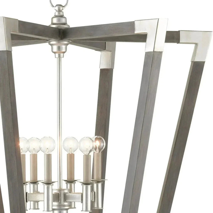 Chateau Gray Silver Leaf Bastian Large Gray Lantern - LOOMLAN - Currey & Co - Pendants