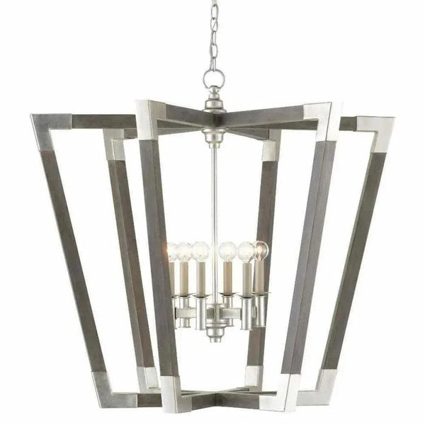 Chateau Gray Silver Leaf Bastian Large Gray Lantern - LOOMLAN - Currey & Co - Pendants