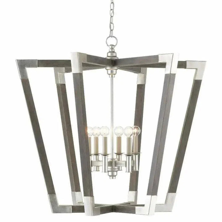 Chateau Gray Silver Leaf Bastian Large Gray Lantern - LOOMLAN - Currey & Co - Pendants