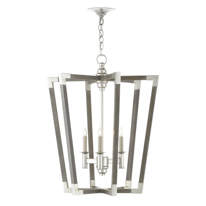 Chateau Gray Silver Leaf Bastian Medium Gray Lantern - LOOMLAN - Currey & Co - Pendants