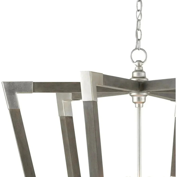 Chateau Gray Silver Leaf Bastian Medium Gray Lantern - LOOMLAN - Currey & Co - Pendants