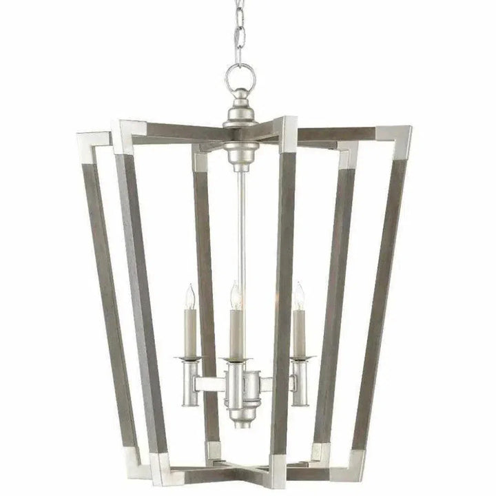 Chateau Gray Silver Leaf Bastian Medium Gray Lantern - LOOMLAN - Currey & Co - Pendants