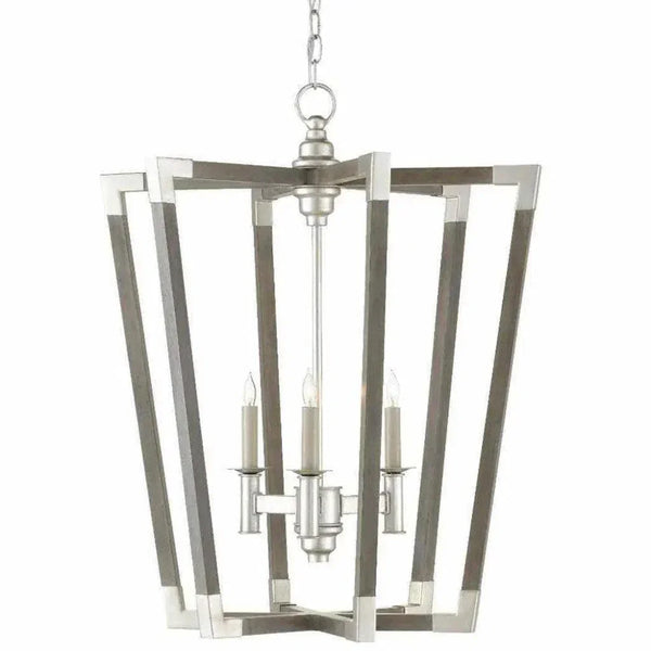 Chateau Gray Silver Leaf Bastian Medium Gray Lantern - LOOMLAN - Currey & Co - Pendants