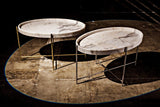 Che Steel and Marble Oval Cocktail Table-Coffee Tables-Noir-LOOMLAN