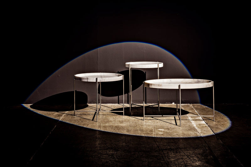 Che Steel and Marble Oval Cocktail Table-Coffee Tables-Noir-LOOMLAN