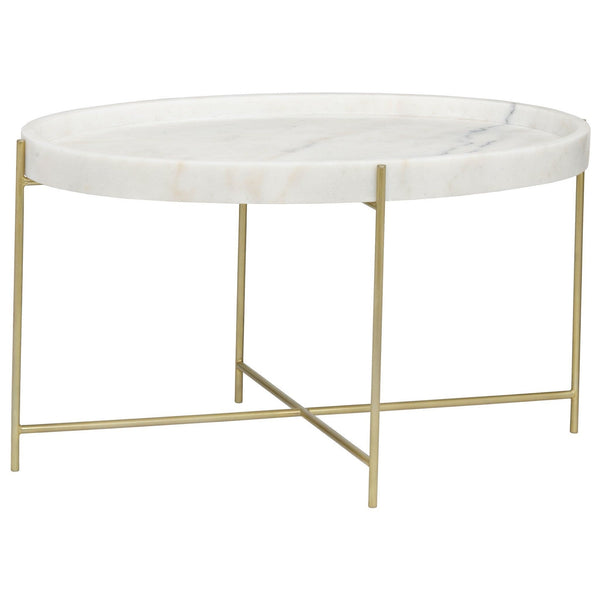 Che Steel and Marble White Oval Cocktail Table-Coffee Tables-Noir-LOOMLAN