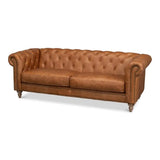 Chesterfield Kingston Sofa Tan Leather 2 Cushions Sofas & Loveseats LOOMLAN By Sarreid