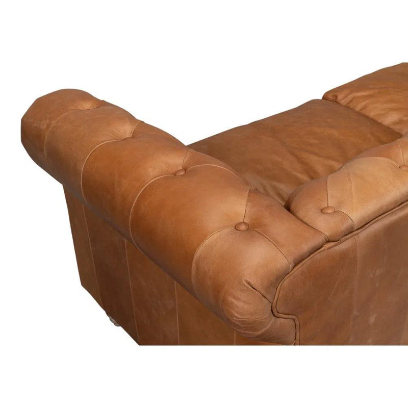 Chesterfield Kingston Sofa Tan Leather 2 Cushions Sofas & Loveseats LOOMLAN By Sarreid