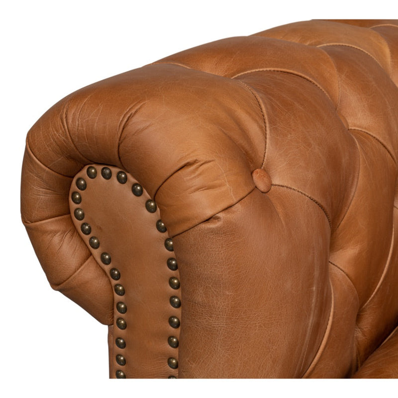 Chesterfield Kingston Sofa Tan Leather 2 Cushions-Sofas & Loveseats-Sarreid-LOOMLAN