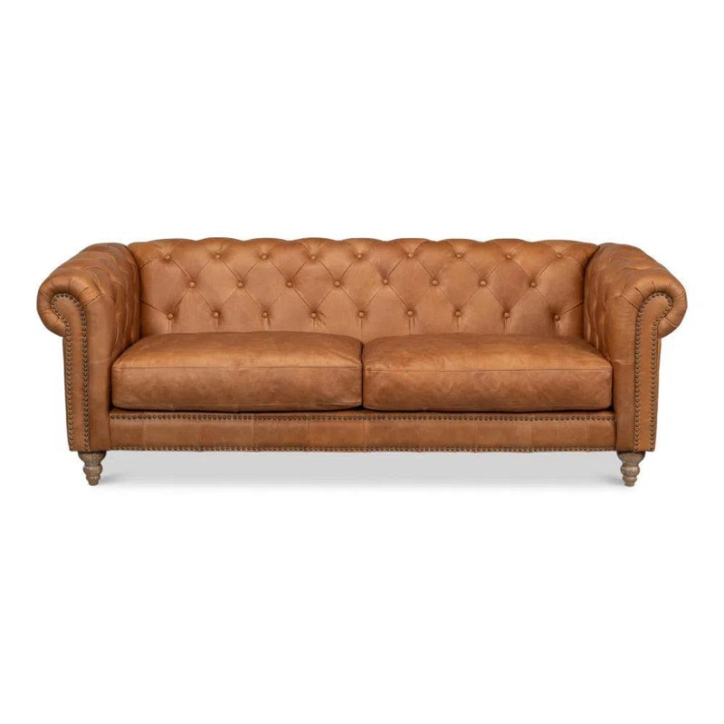 Chesterfield Kingston Sofa Tan Leather 2 Cushions Sofas & Loveseats LOOMLAN By Sarreid