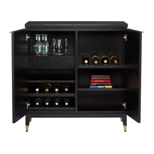 Chestnut Burl Black Ash Brass Sergio Bar Cabinet Home Bar Cabinets LOOMLAN By Currey & Co