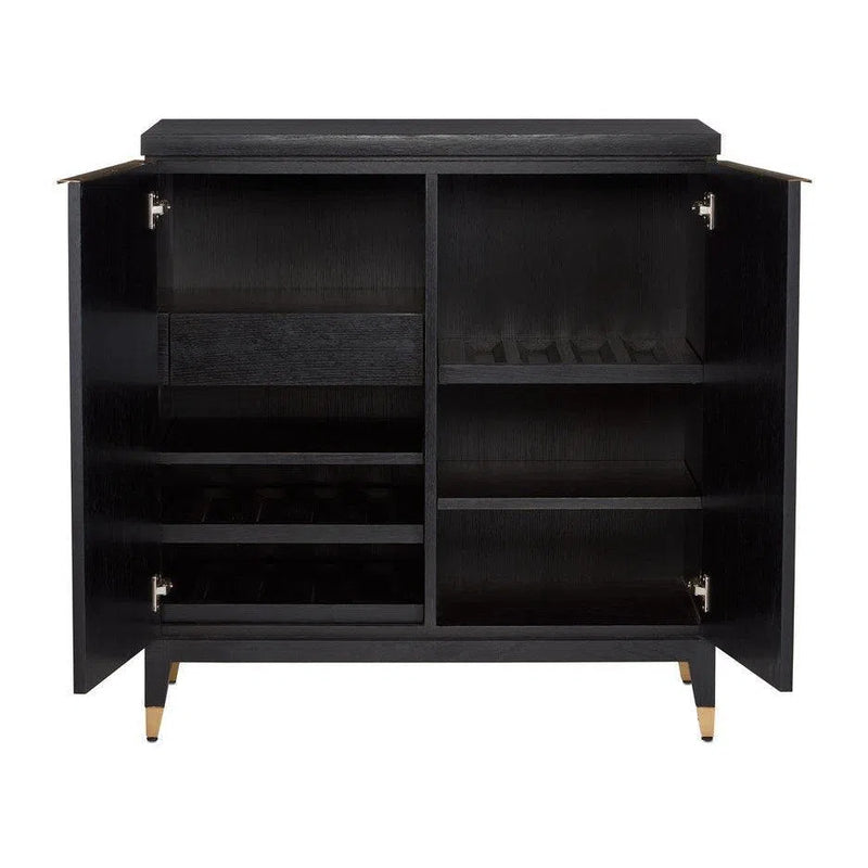Chestnut Burl Black Ash Brass Sergio Bar Cabinet Home Bar Cabinets LOOMLAN By Currey & Co