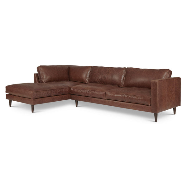 Cheviot Leather Right Arm Sectional with Chaise Made to Order-Sectionals-One For Victory-LOOMLAN
