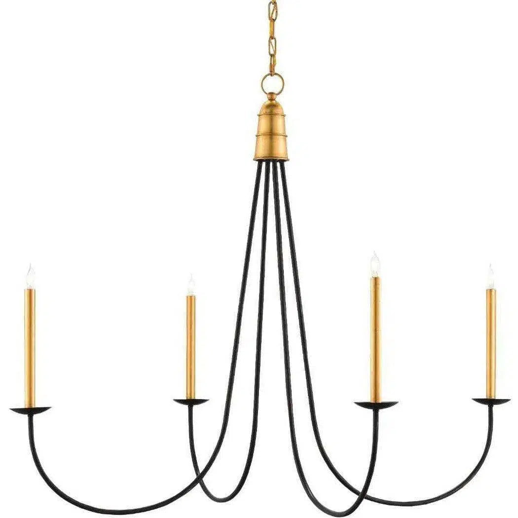 Chinois Antique Gold Leaf Black Ogden Chandelier