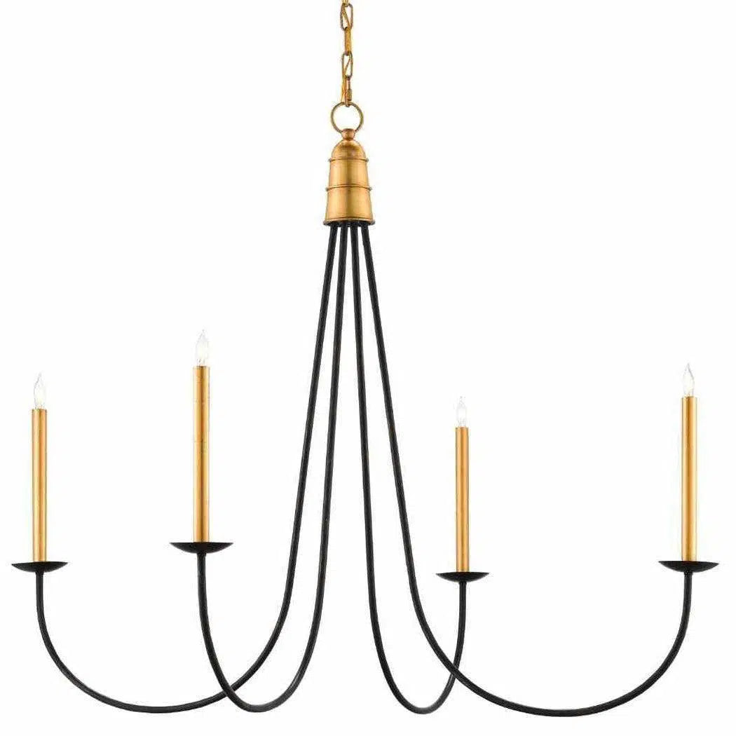 Chinois Antique Gold Leaf Black Ogden Chandelier