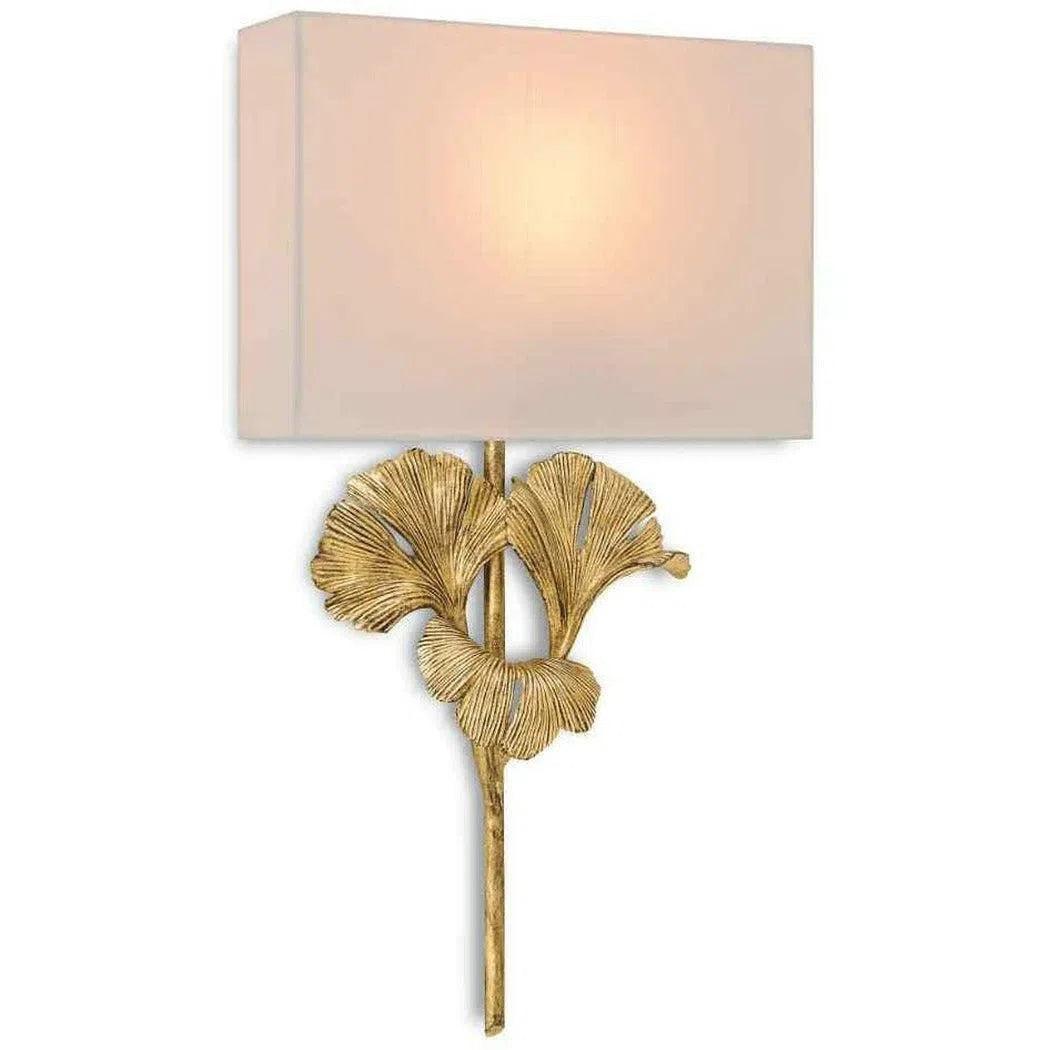 Chinois Antique Gold Leaf Gingko Gold Wall Sconce