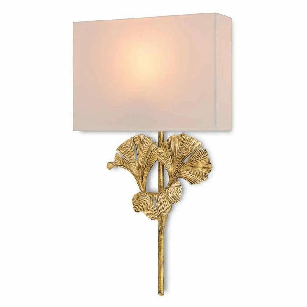 Chinois Antique Gold Leaf Gingko Gold Wall Sconce