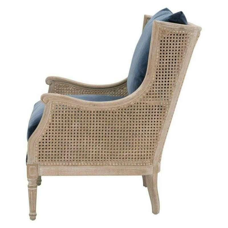 Churchill Club Chair Denim Velvet Natural Gray Birch Cane Club Chairs LOOMLAN By Essentials For Living