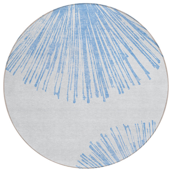 Circles Blue Washable Indoor-Outdoor Rug