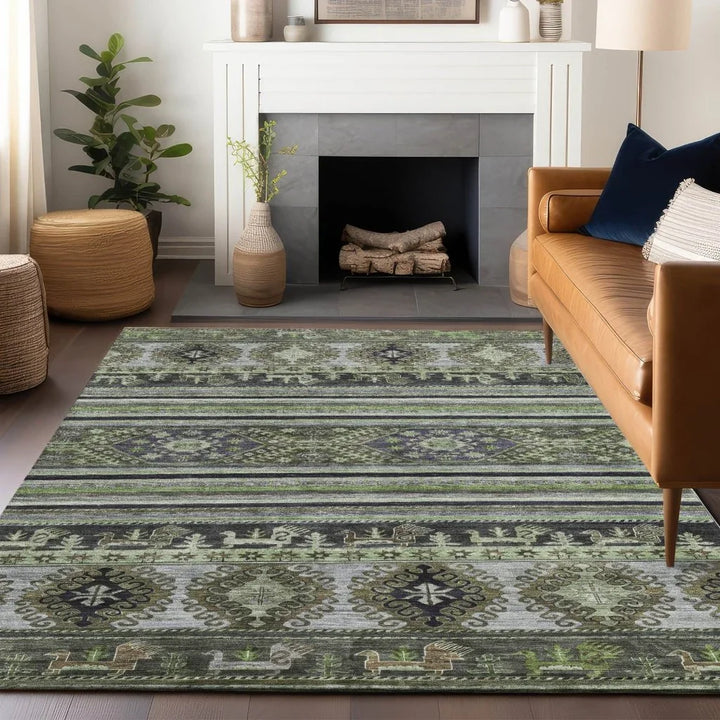 Claritha Green Washable Indoor - Outdoor Rug - LOOMLAN - LOOMLAN Rugs - Outdoor Rugs
