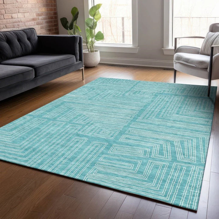 Clayra Teal Washable Indoor-Outdoor Rug-Outdoor Rugs-LOOMLAN Rugs-LOOMLAN