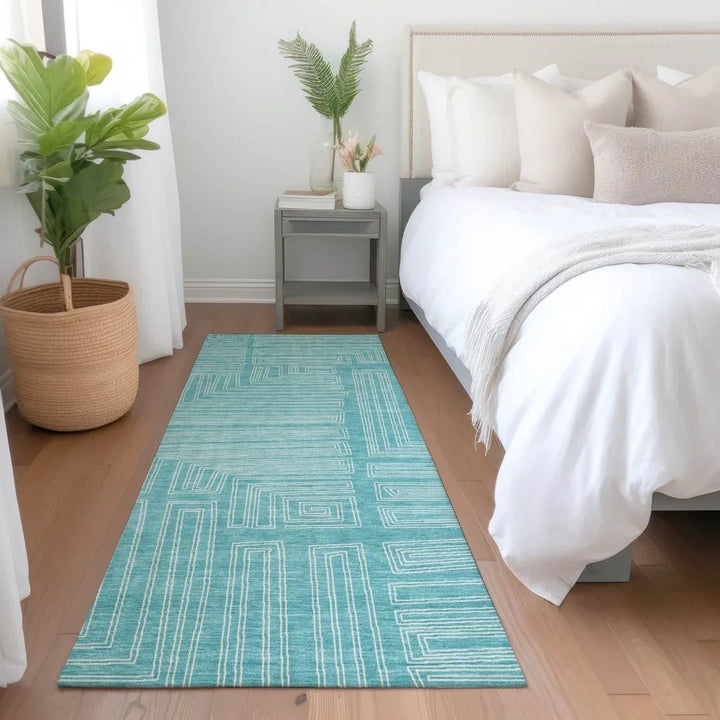 Clayra Teal Washable Indoor-Outdoor Rug-Outdoor Rugs-LOOMLAN Rugs-LOOMLAN