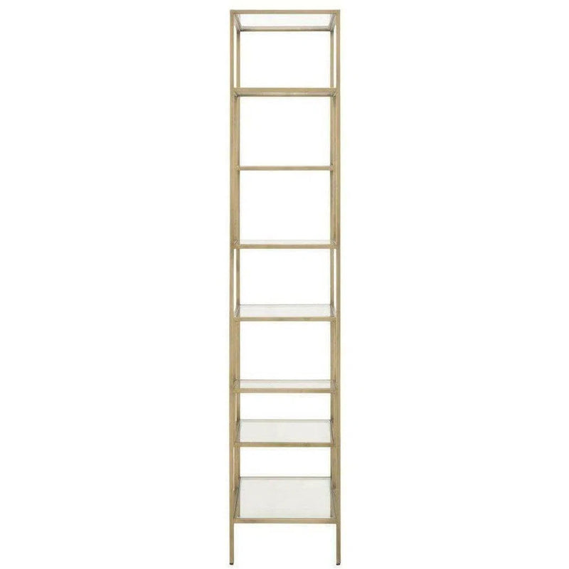 Clear Glass Gold Brass Frame Tall and Narrow Etagere Etageres LOOMLAN By Essentials For Living