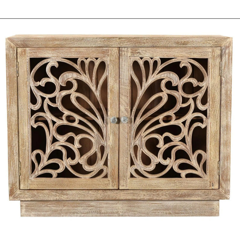 Clermont 46 inches Brown Floral Carved Accent Cabinet Accent Cabinets LOOMLAN By LOOMLAN