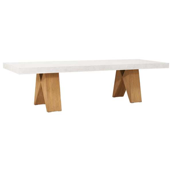 Clip Teak and Concrete Dining Table - 87" - White Outdoor Dining Table-Outdoor Dining Tables-Seasonal Living-LOOMLAN
