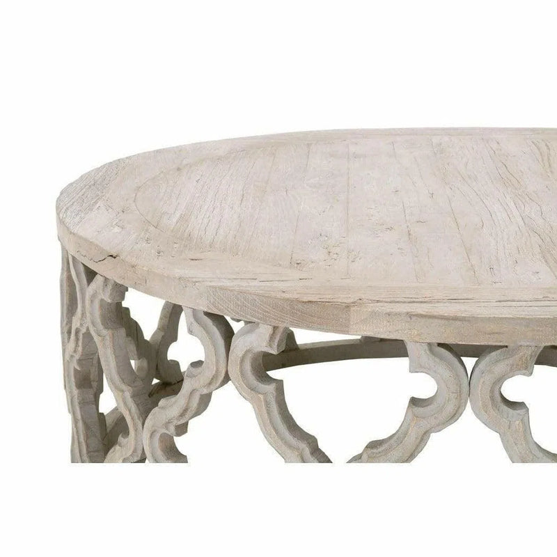 Clover Round Large Coffee Table Carved Mango Wood Gray Elm Coffee Tables LOOMLAN By Essentials For Living