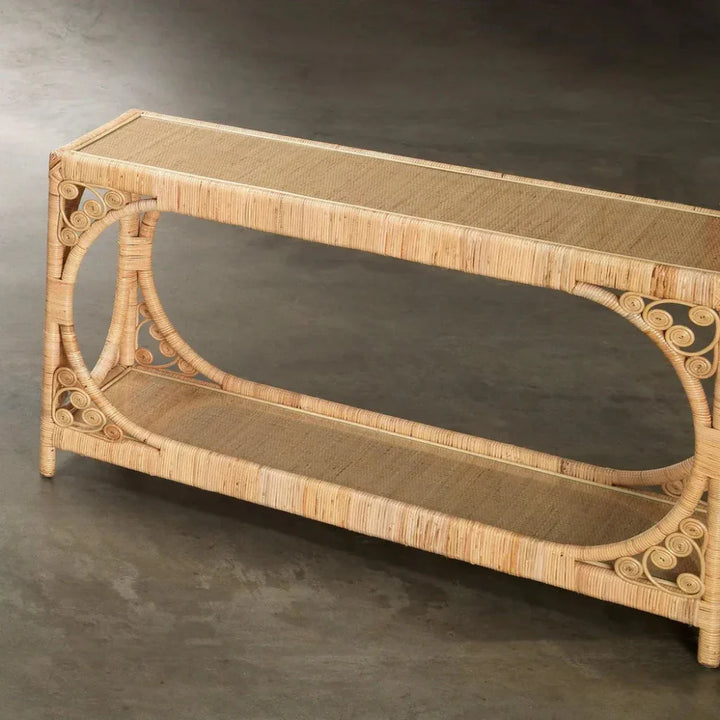 Coastal Brown Rattan & Tempered Glass Console Table - LOOMLAN - Jamie Young - Console Tables