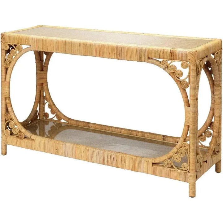 Coastal Brown Rattan & Tempered Glass Console Table - LOOMLAN - Jamie Young - Console Tables