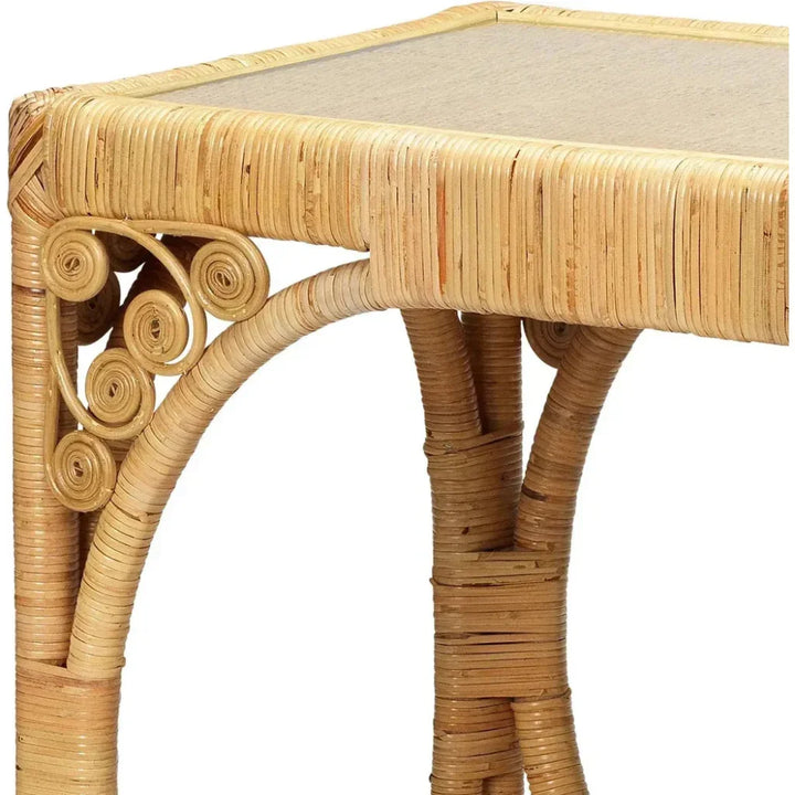 Coastal Brown Rattan & Tempered Glass Console Table - LOOMLAN - Jamie Young - Console Tables