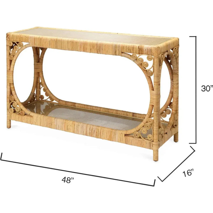 Coastal Brown Rattan & Tempered Glass Console Table - LOOMLAN - Jamie Young - Console Tables
