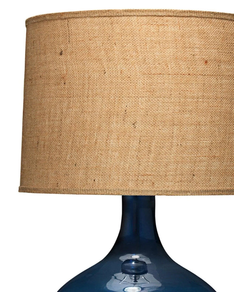 Coastal Navy Blue Glass Plum Jar Table Lamp Beige Shade Table Lamps LOOMLAN By Jamie Young