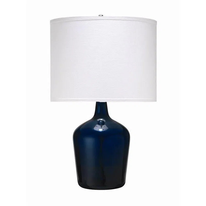 Coastal Navy Blue Glass Plum Jar Table Lamp White Shade Table Lamps LOOMLAN By Jamie Young