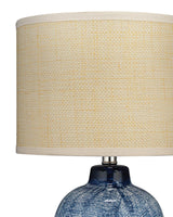 Coastal Small Batik Blue Ceramic Table Lamp Beige Shade Table Lamps LOOMLAN By Jamie Young