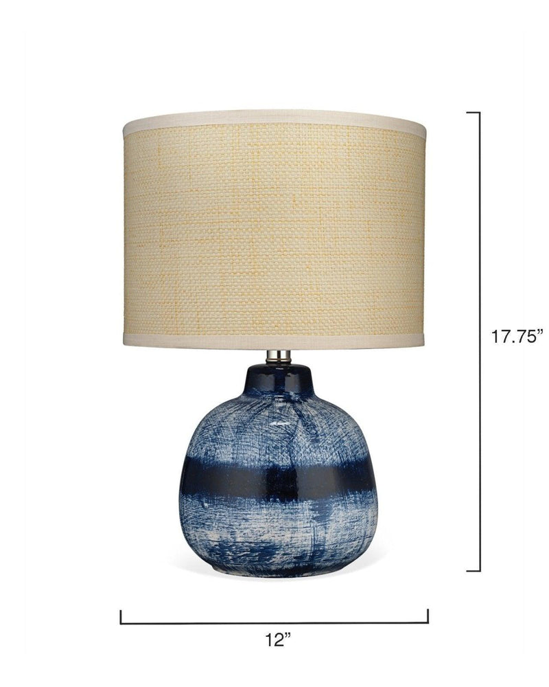 Coastal Small Batik Blue Ceramic Table Lamp Beige Shade Table Lamps LOOMLAN By Jamie Young