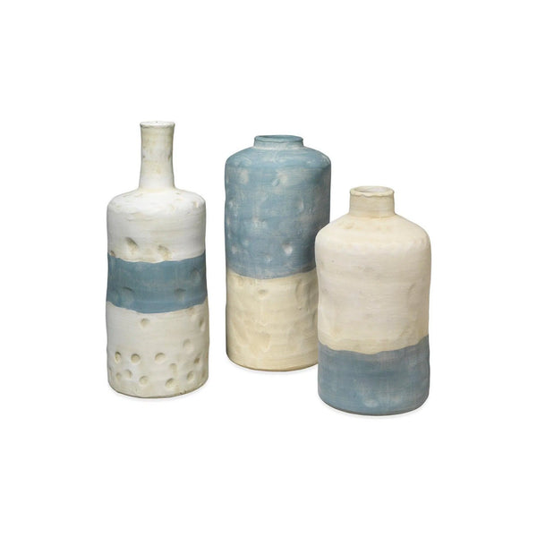 Coastal Style Blue Ceramic Sedona Vessels (Set of 3) Vases & Jars LOOMLAN By Jamie Young