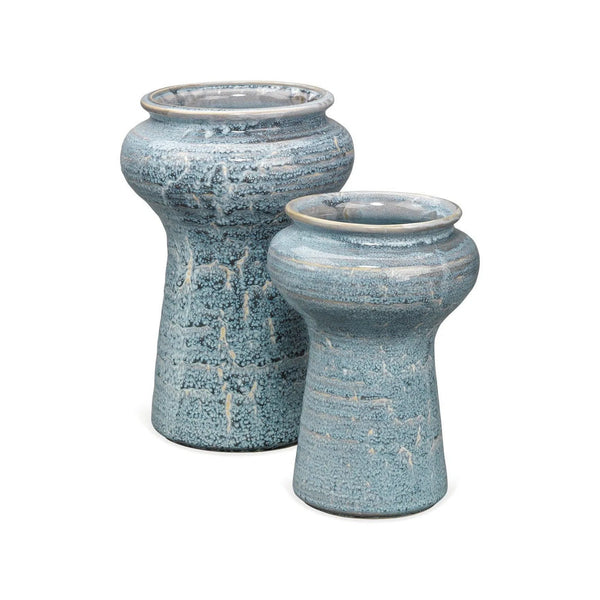 Coastal Style Blue Ceramic Snorkel Vases (Set of 2) Vases & Jars LOOMLAN By Jamie Young