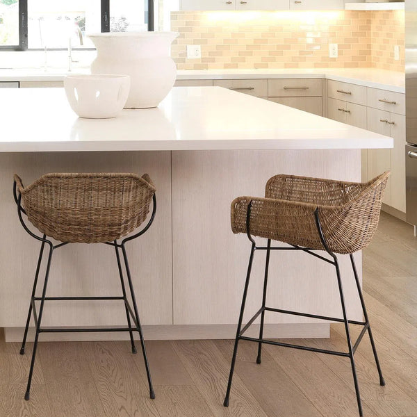 Coastal Style Brown Rattan Nusa Counter Stool With Back Counter Stools LOOMLAN By Jamie Young